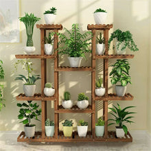 Load image into Gallery viewer, UNHO Multi-Tier Plant Stand, 46in Height Wood Flower Rack Holder 16 Potted Display Storage Shelves Indoor Outdoor for Patio Gard
